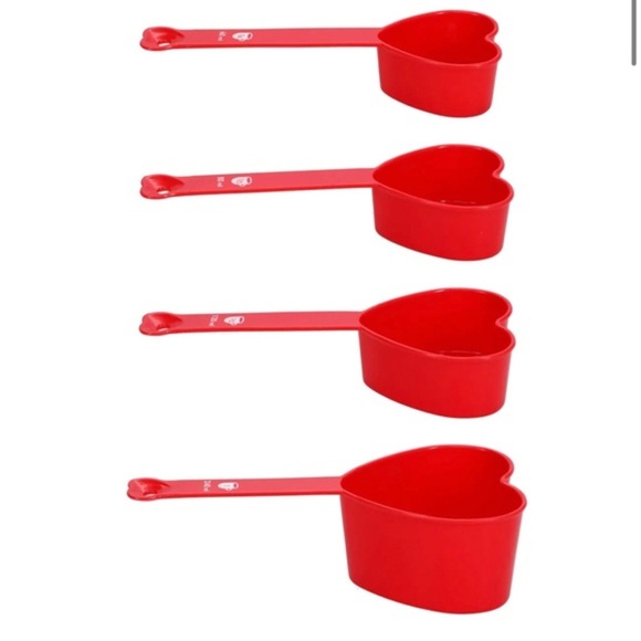 4piece Red Heart shaped plastic baking cooking measuring cups‎ set new - Picture 2 of 11